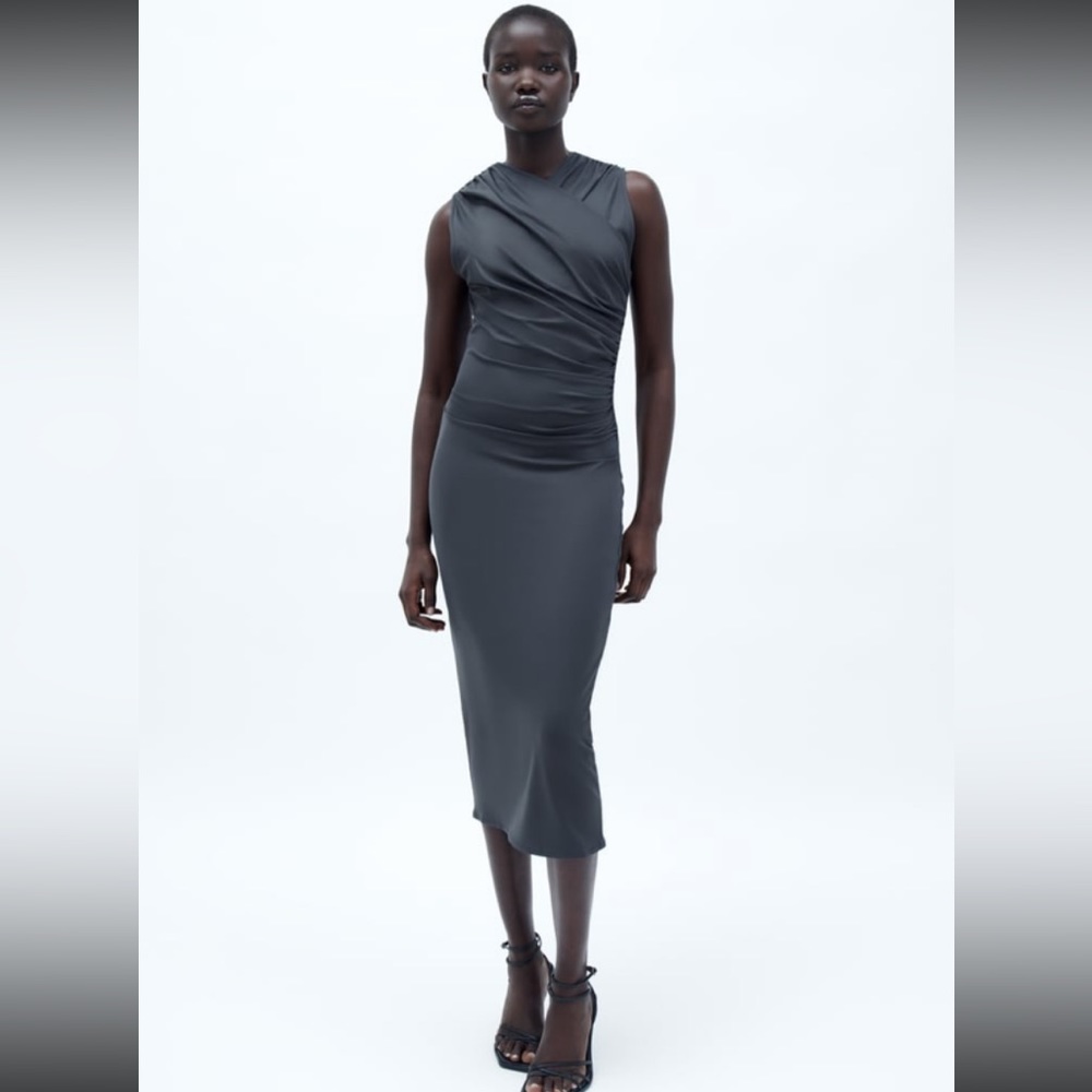 Zara Gray Draped Dress Sz S